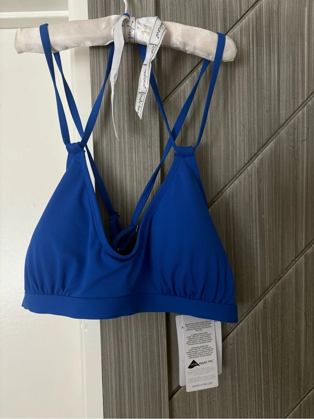 NWT Athleta Scoop Bikini Casp Swim Top Royal Blue Criss Cross Back Size Large